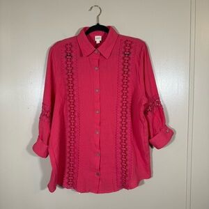 NWOT Surf Gypsy pink light spun button down 3/4 sleeve top